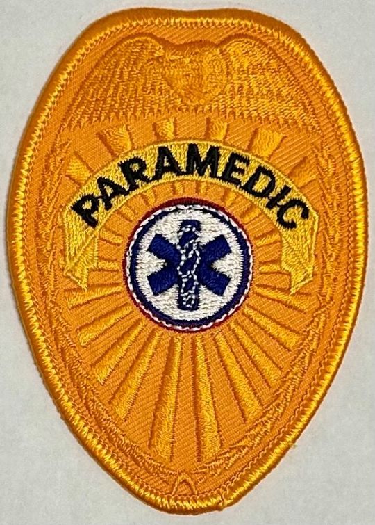 PARAMEDIC - EAGLE ON TOP SHIELD BADGE PATCH - GOLD.
